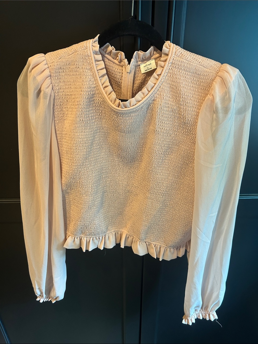 Aritzia Pale Pink Ruffled Smocked Blouse